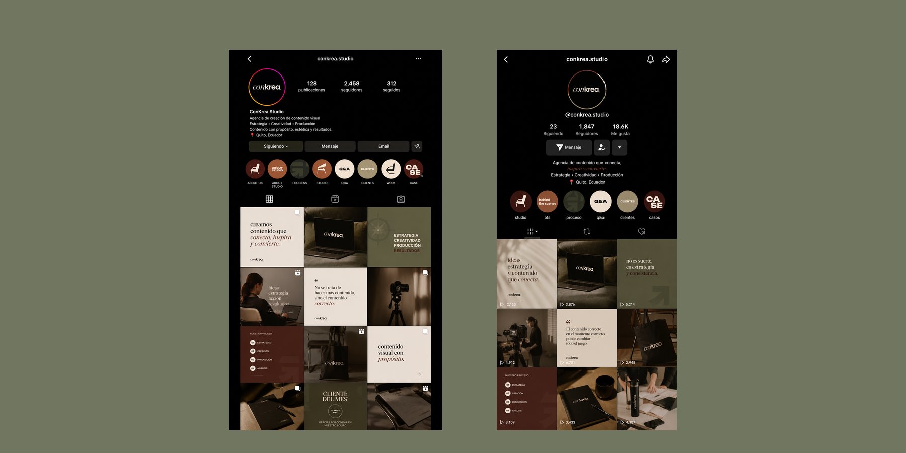 Perfiles de ConKrea en Instagram y TikTok